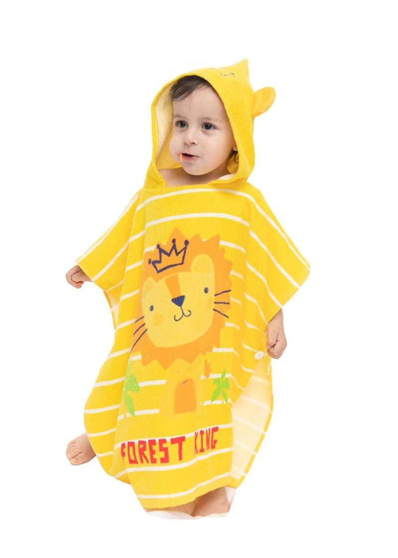 TONWHAR Kids Bath/Pool/Beach Hooded Poncho Towel-Cartoon Animal Pattern Cotton Beach Towel for Baby and Kids (Lion, 1-4 Years/Height:33.4"-43.3") - Image 1